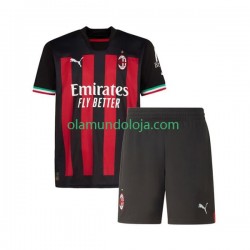 Camisola AC Milan Criança Equipamento Primeiro 2022-2023 Manga Curta